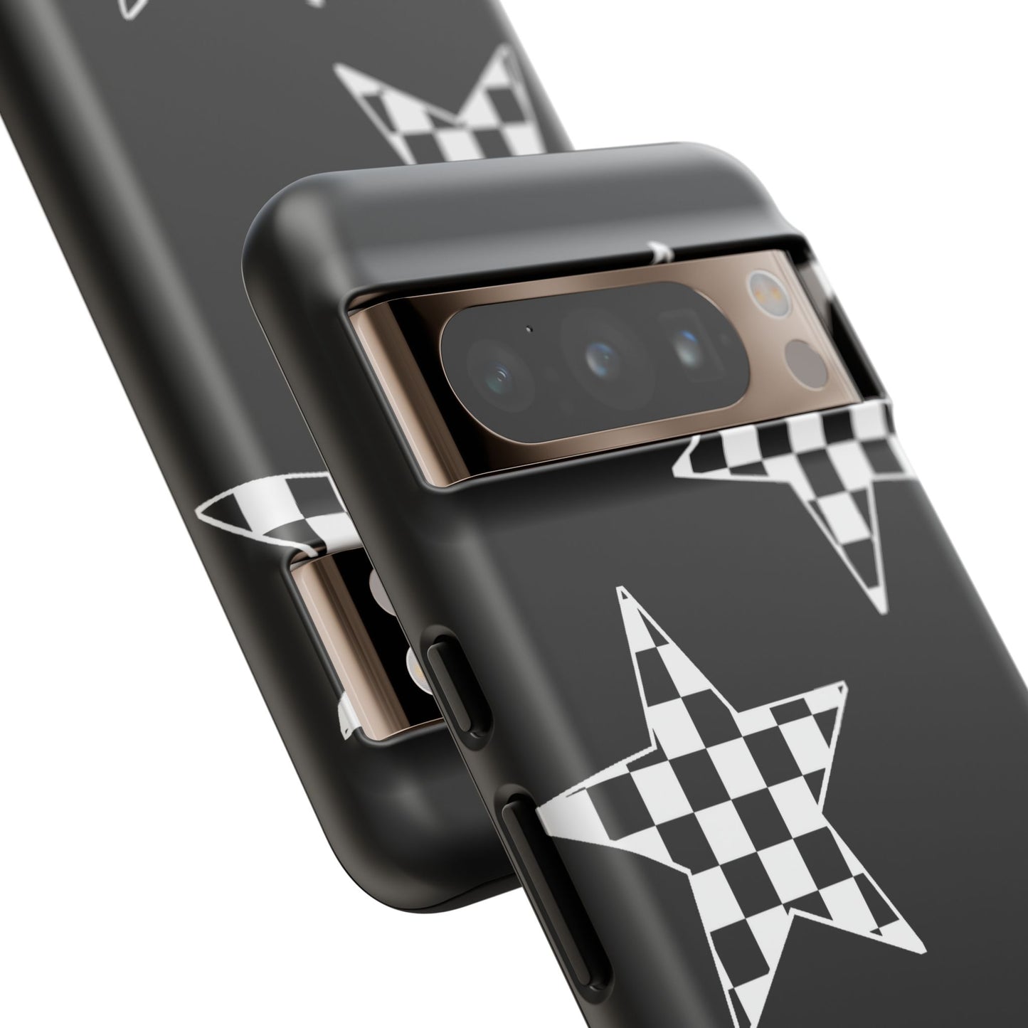 Checkered Star Tough Phone Case – Black Retro Graphic Protective Cover for Iphone, Samsung Galaxy and Pixel