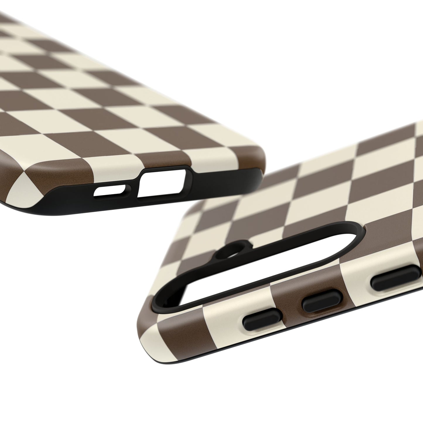 Mocha Checkerboard Phone Case | Neutral Aesthetic Checkered iPhone & Samsung Tough Case