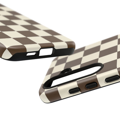 Mocha Checkerboard Phone Case | Neutral Aesthetic Checkered iPhone & Samsung Tough Case