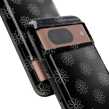 Black Daisy Floral Phone Case – Slim Protective Tough Case for Iphone, Samsung Galaxy and Pixel