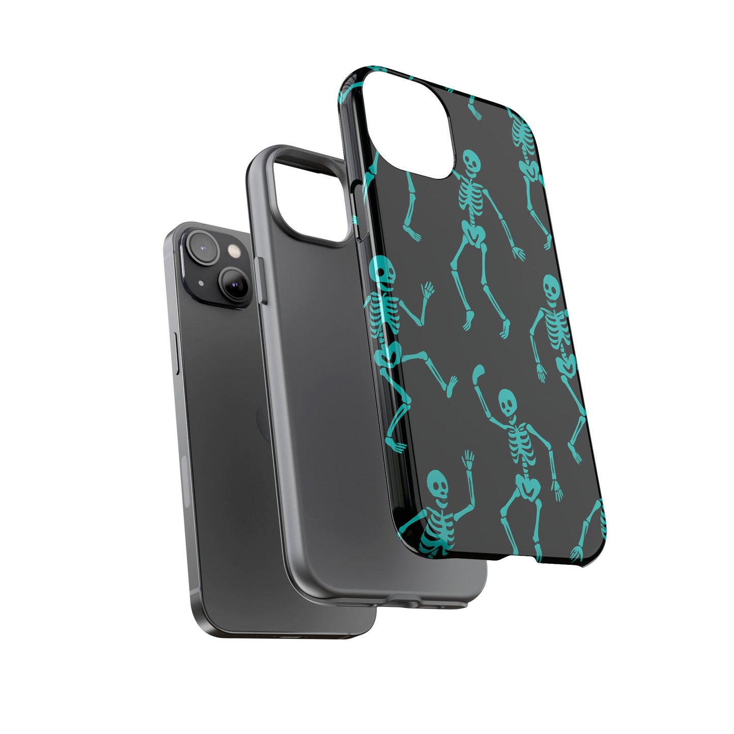 Dancing Teal Skeletons Phone Case | Tough Protective Case for Iphone, Samsung Galaxy and Pixel