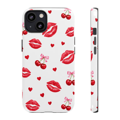 Red Lips & Cherry Phone Case – Y2K Retro Aesthetic Tough Cover