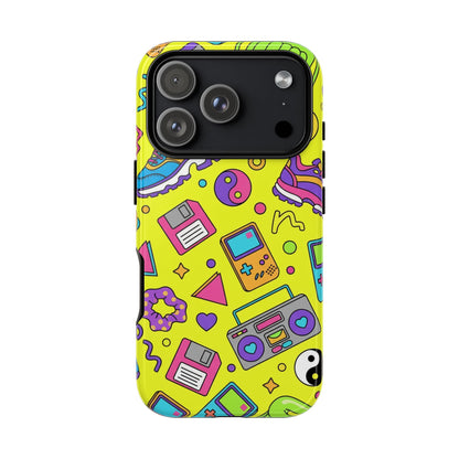 90s Retro Neon Phone Case – Y2K Nostalgia Colorful Icons Tough Protective Case