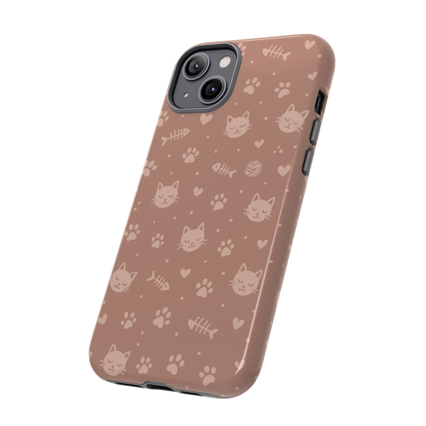 Cute Cat Pattern Phone Case | Paw Prints, Fishbone & Yarn Design Tough Case