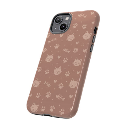 Cute Cat Pattern Phone Case | Paw Prints, Fishbone & Yarn Design Tough Case