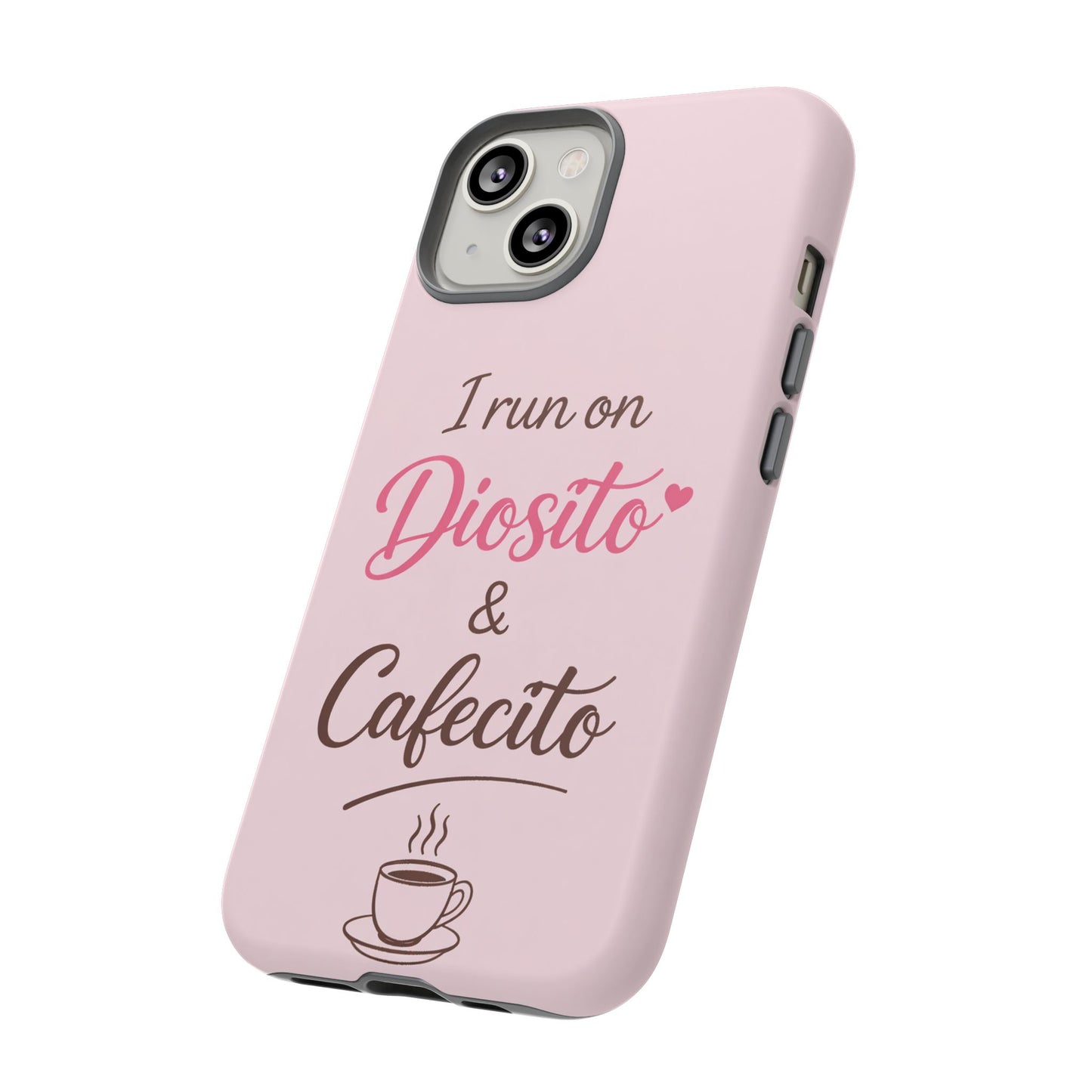 I Run on Diosito y Cafecito Phone Case, Pink Aesthetic Latina Faith Coffee Case, Girly Protective iPhone Samsung Cover