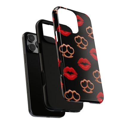 Red Lipstick & Knuckle Duster Phone Case | Bold Kiss Print Tough Protective Cover for Iphone, Samsung Galaxy and Pixel