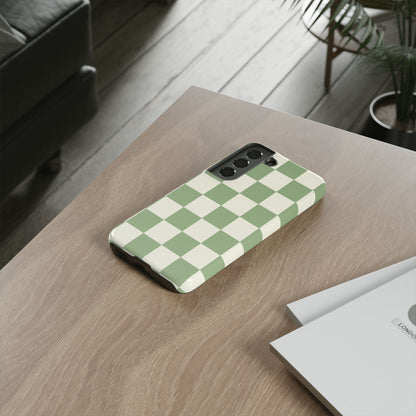 Sage Green Checkerboard Phone Case | Minimal Aesthetic Checkered iPhone & Samsung Tough Case