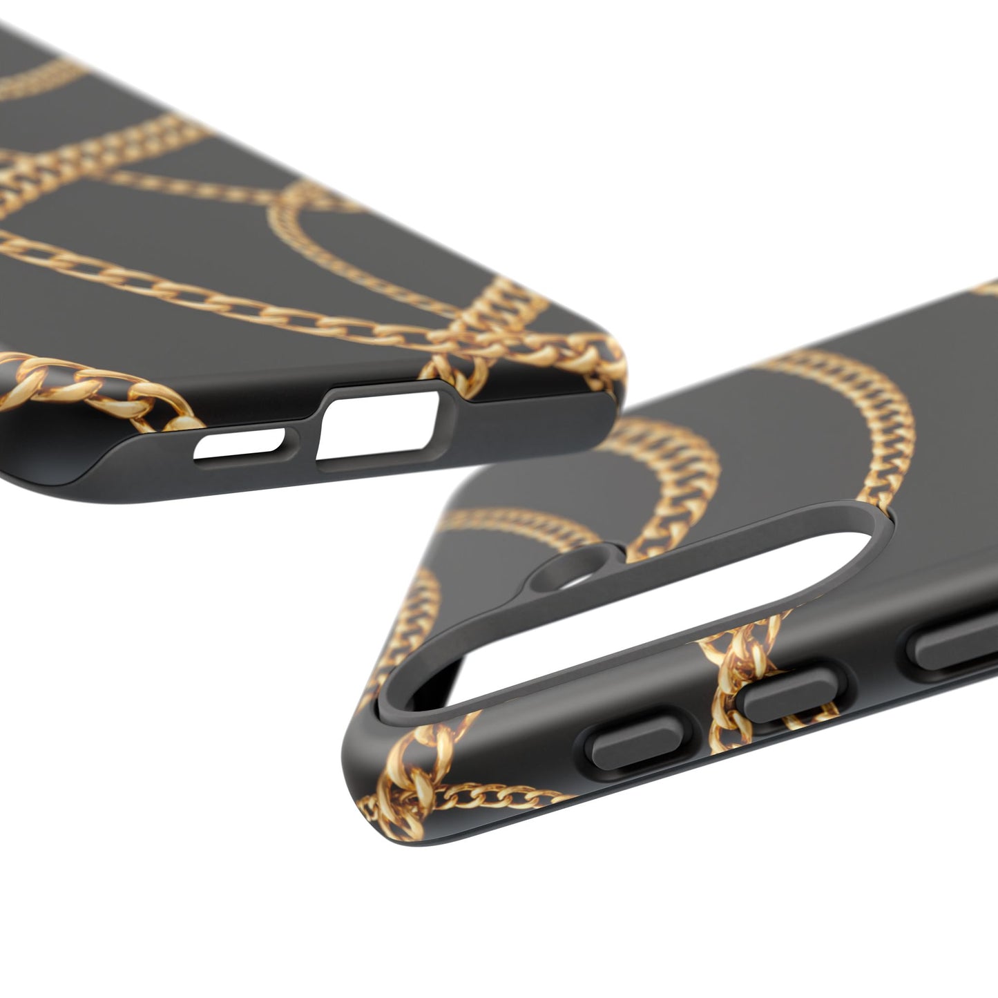 Luxury Gold Chain Phone Case – Black Designer Style Tough Protective Cover for Iphone, Samsung Galaxy and Pixel