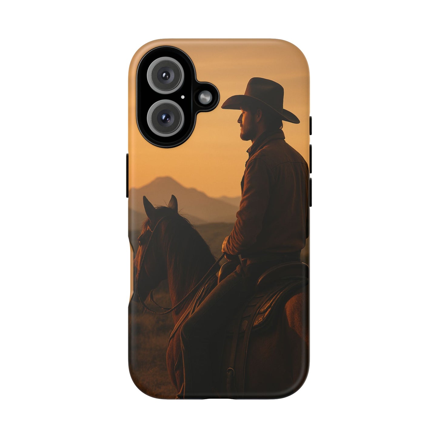 Western Cowboy Sunset Phone Case | Horse Rider Desert Aesthetic Tough Protective Case