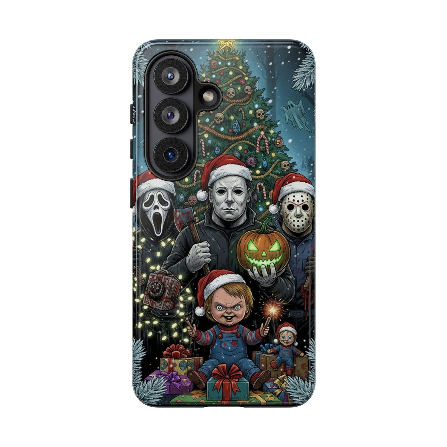 Christmas Horror Phone Case – Festive Slasher Collage Tough Case (iPhone, Samsung, Pixel)