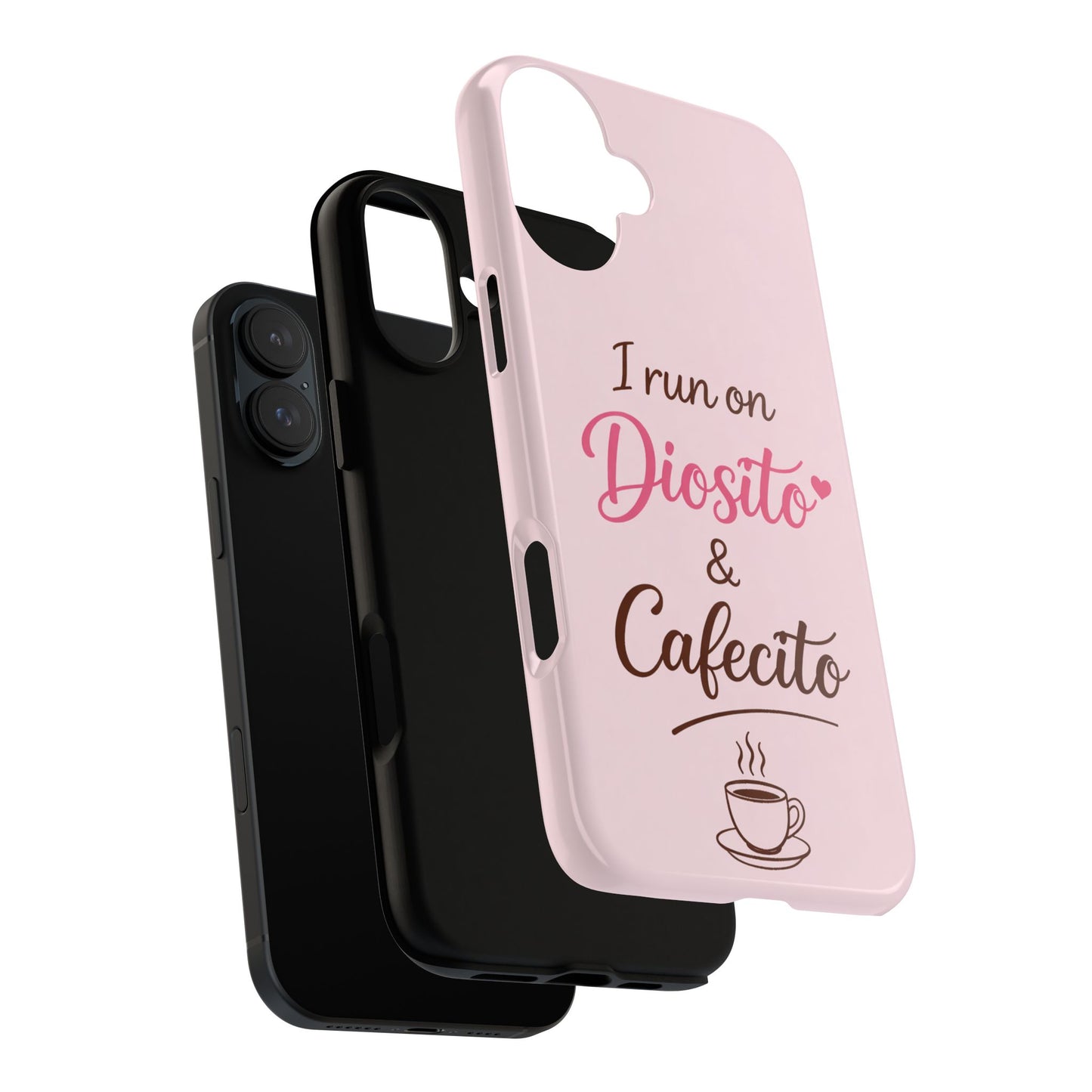 I Run on Diosito y Cafecito Phone Case, Pink Aesthetic Latina Faith Coffee Case, Girly Protective iPhone Samsung Cover