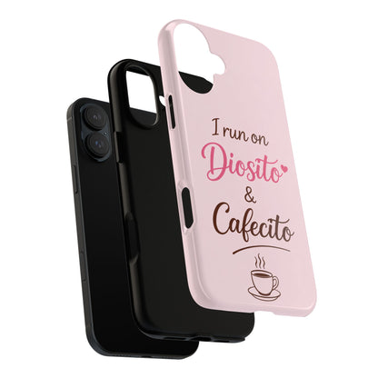 I Run on Diosito y Cafecito Phone Case, Pink Aesthetic Latina Faith Coffee Case, Girly Protective iPhone Samsung Cover