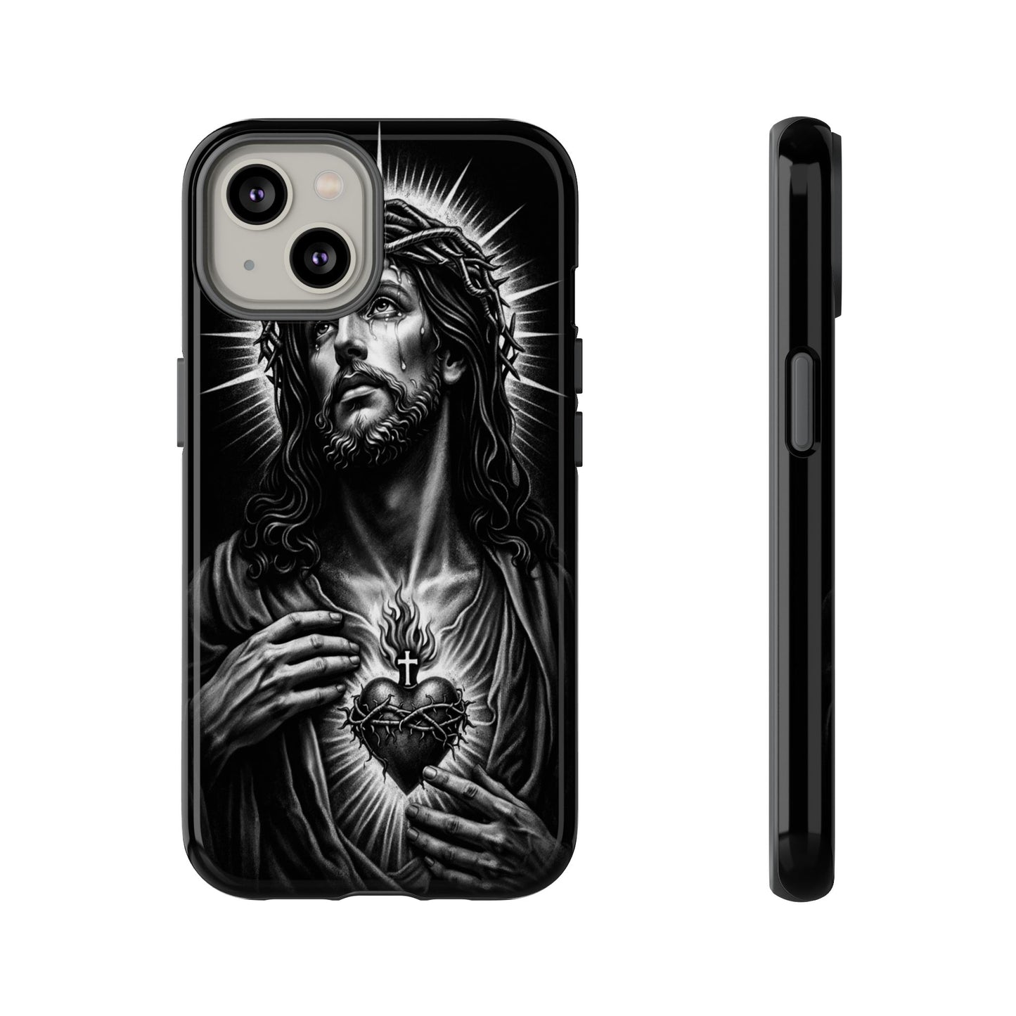 Jesus Sacred Heart Phone Case Black White Christian Faith Aesthetic