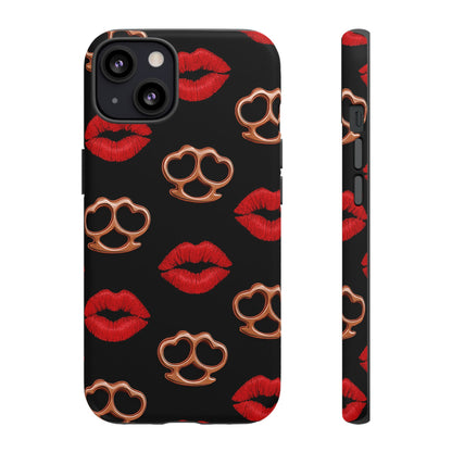 Red Lipstick & Knuckle Duster Phone Case | Bold Kiss Print Tough Protective Cover for Iphone, Samsung Galaxy and Pixel