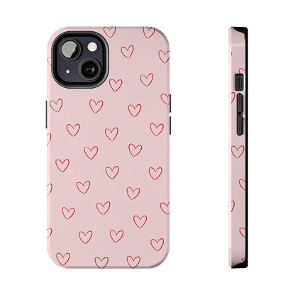 Pink Doodle Hearts Phone Case | Minimal Cute Heart Pattern Tough Case