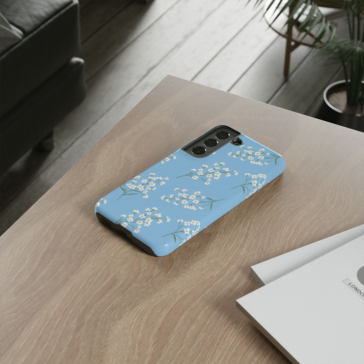 Baby’s Breath Floral Phone Case | Minimal Blue Flower Tough Case