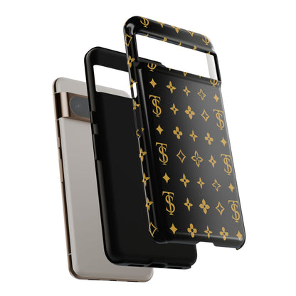 Gold Monogram Pattern Tough Phone Case | Black & Gold Luxury Design for Iphone, Samsung Galaxy and Pixel