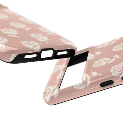 White Rose Pattern Tough Phone Case | Elegant Floral Aesthetic Case for Iphone, Samsung Galaxy and Pixel