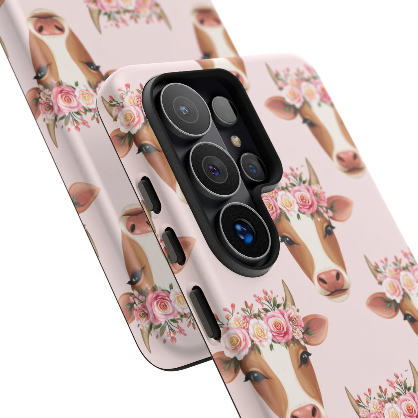 Floral Cow Phone Case – Cute Pink Cow Print Tough Protective Case for Iphone, Samsung Galaxy and Pixel