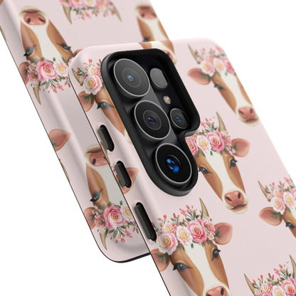 Floral Cow Phone Case – Cute Pink Cow Print Tough Protective Case for Iphone, Samsung Galaxy and Pixel