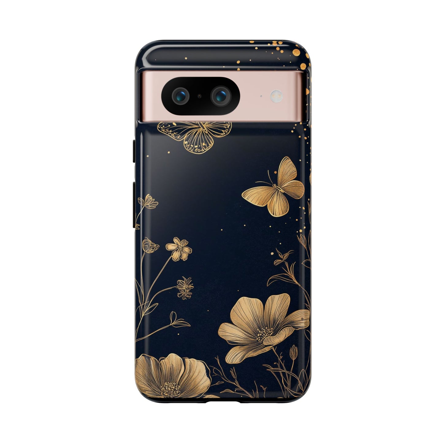 Gold Floral Butterfly Phone Case, Dark Aesthetic Botanical, Elegant Black Luxury iPhone Samsung Cover