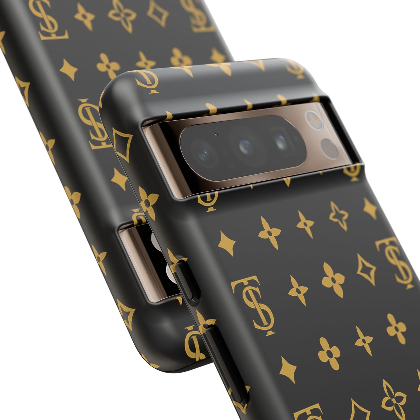 Gold Monogram Pattern Tough Phone Case | Black & Gold Luxury Design for Iphone, Samsung Galaxy and Pixel