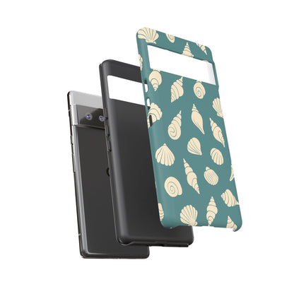 Seashell Pattern Phone Case | Teal Coastal Shells Tough Case for Iphone, Samsung Galaxy and Pixel