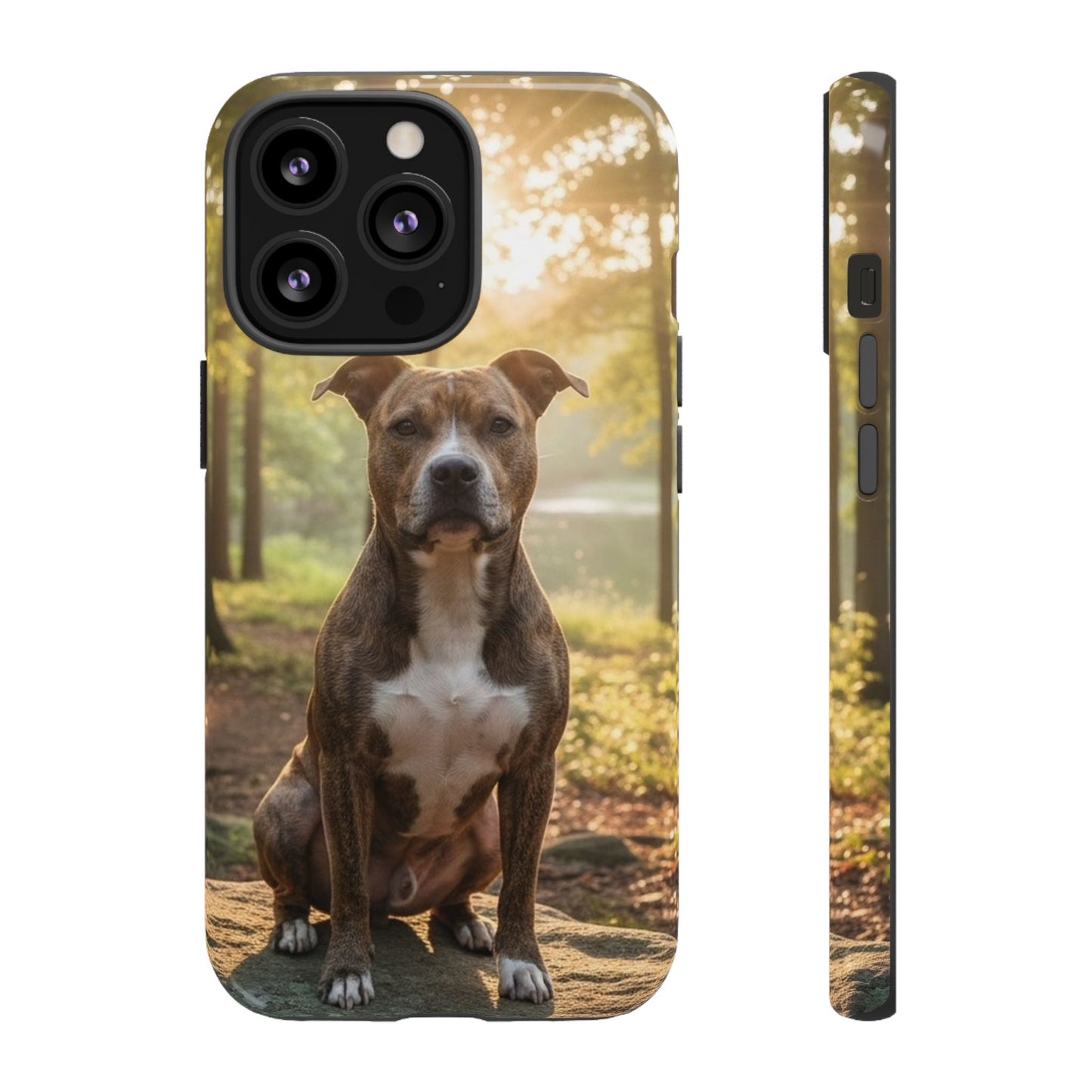 Pitbull Portrait Phone Case | Dog Lover Tough Case, Sunset Forest