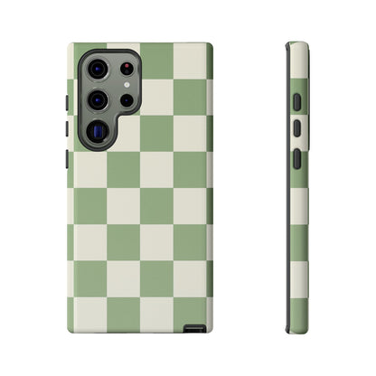 Sage Green Checkerboard Phone Case | Minimal Aesthetic Checkered iPhone & Samsung Tough Case