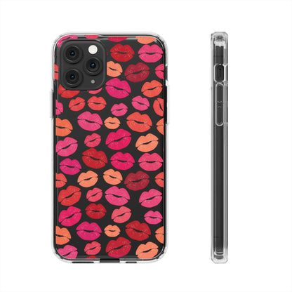 Kiss Print Clear Phone Case | Red Lip Pattern Impact-Resistant Case