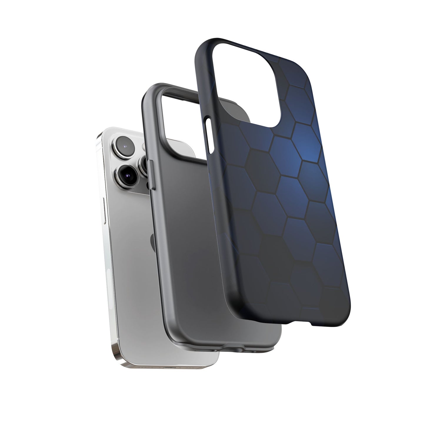Blue Hexagon Gradient Phone Case | Honeycomb Geometric Tech Aesthetic | Minimalist Tough Case for iPhone & Samsung