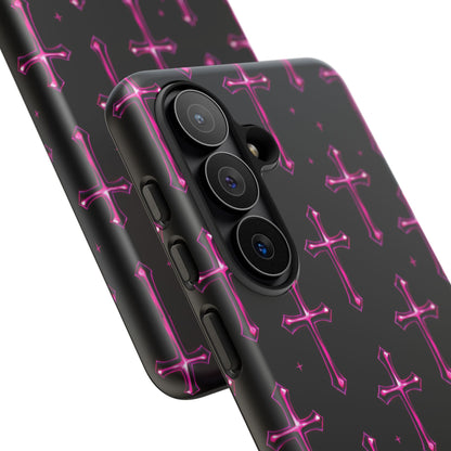 Neon Pink Cross Pattern Phone Case | Tough Protective Case for Iphone, Samsung Galaxy and Pixel