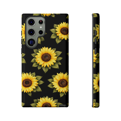 Sunflower Floral Tough Phone Case – Black Background Protective Cover for Iphone, Samsung Galaxy and Pixel