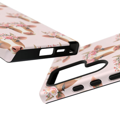 Floral Cow Phone Case – Cute Pink Cow Print Tough Protective Case for Iphone, Samsung Galaxy and Pixel