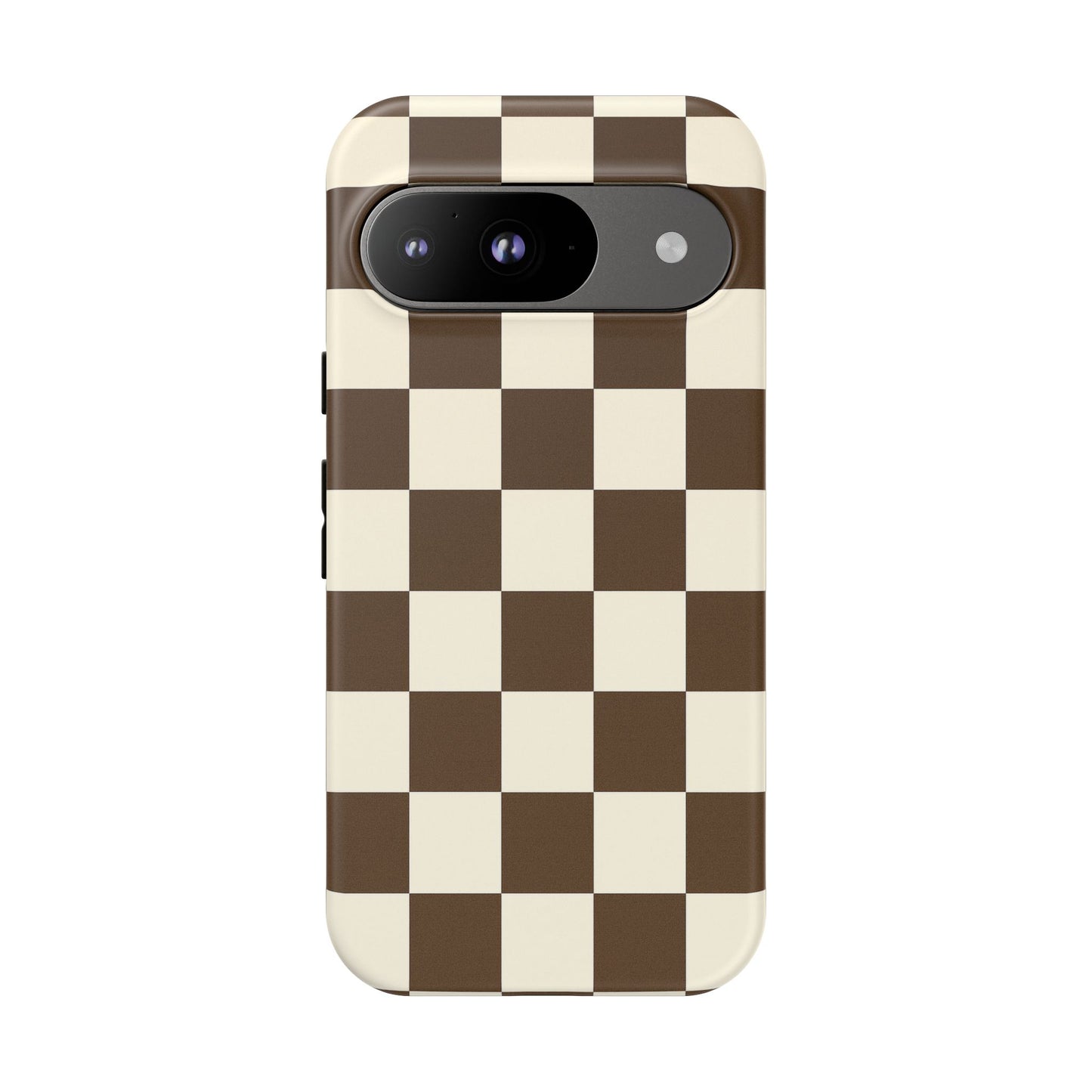 Mocha Checkerboard Phone Case | Neutral Aesthetic Checkered iPhone & Samsung Tough Case