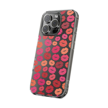 Kiss Print Clear Phone Case | Red Lip Pattern Impact-Resistant Case