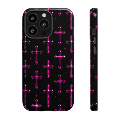 Neon Pink Cross Pattern Phone Case | Tough Protective Case for Iphone, Samsung Galaxy and Pixel