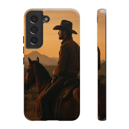 Western Cowboy Sunset Phone Case | Horse Rider Desert Aesthetic Tough Protective Case
