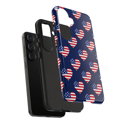 Patriotic American Flag Heart Phone Case – Tough Shockproof, USA Stars & Stripes for Iphone, Samsung Galaxy and Pixel