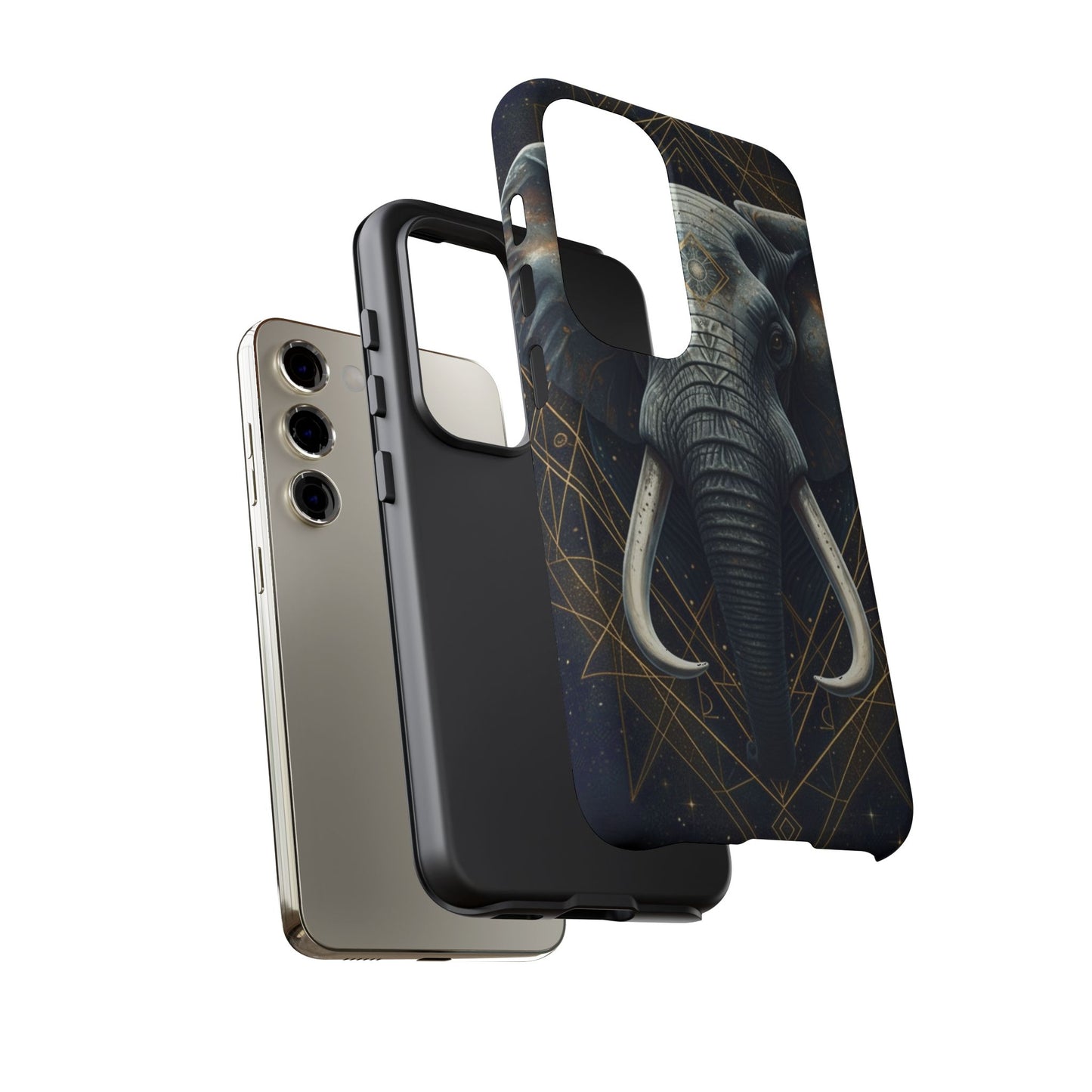 Elephant Mandala Phone Case – Black and Gold Spiritual Elephant Tough Protective Case