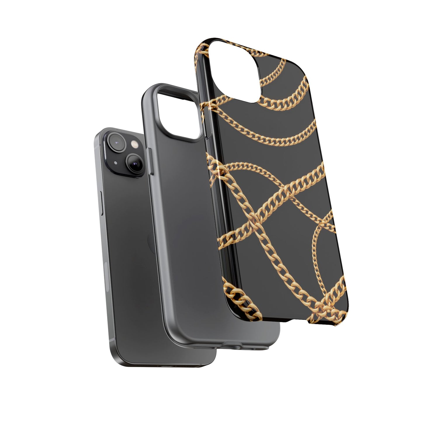 Luxury Gold Chain Phone Case – Black Designer Style Tough Protective Cover for Iphone, Samsung Galaxy and Pixel