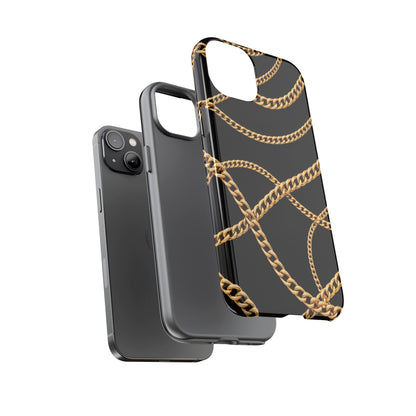 Luxury Gold Chain Phone Case – Black Designer Style Tough Protective Cover for Iphone, Samsung Galaxy and Pixel