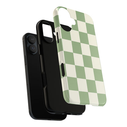 Sage Green Checkerboard Phone Case | Minimal Aesthetic Checkered iPhone & Samsung Tough Case