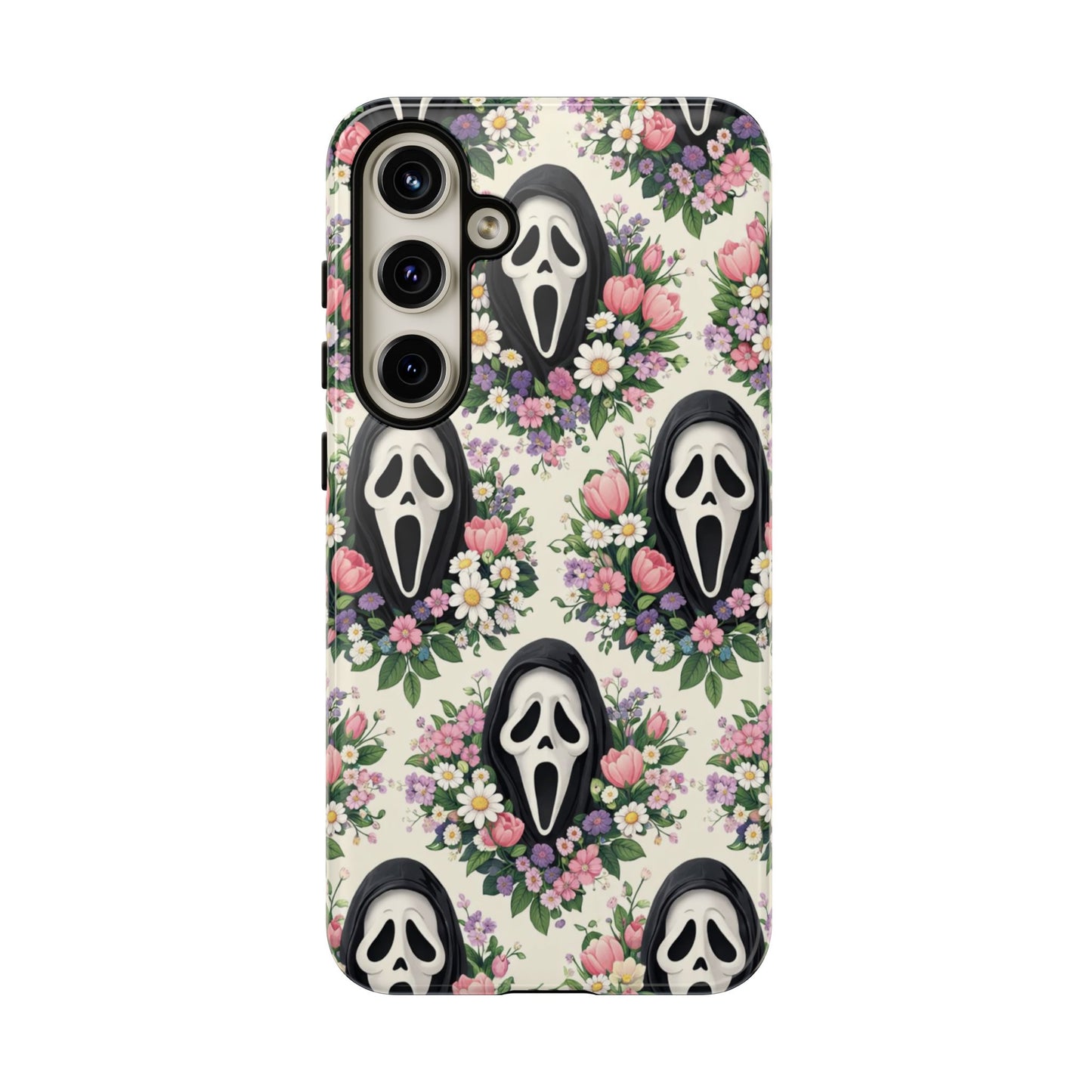 Floral Ghost Face Aesthetic Phone Case – Cute Spooky Tough Cover