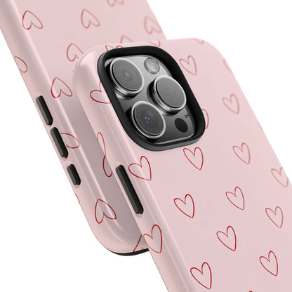 Pink Doodle Hearts Phone Case | Minimal Cute Heart Pattern Tough Case