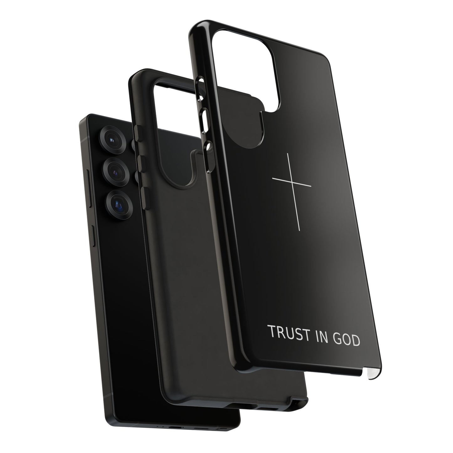 Trust in God Phone Case Minimal Cross Christian Black Tough Cover