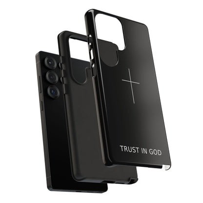 Trust in God Phone Case Minimal Cross Christian Black Tough Cover