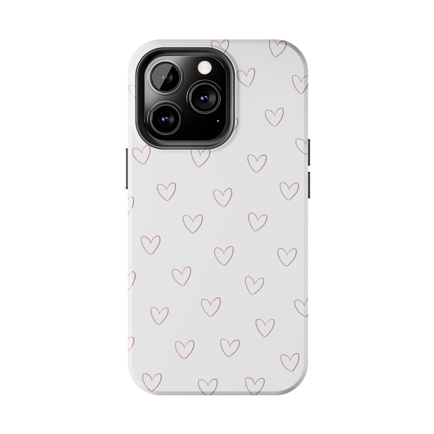 Hand-Drawn Hearts Tough Phone Case | Minimal Pink Heart Pattern