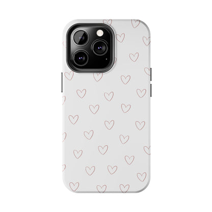 Hand-Drawn Hearts Tough Phone Case | Minimal Pink Heart Pattern